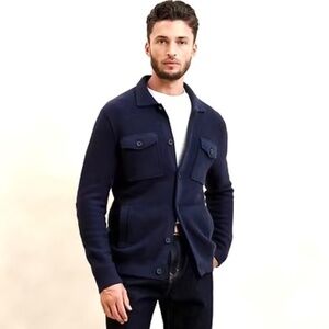Banana Republic Men’s Vegan Suede Patch Cardigan Jacket | M | Preppy Navy